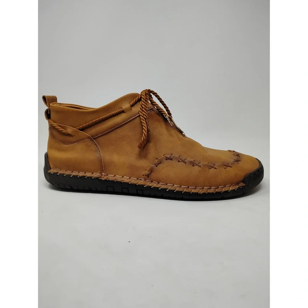 Gorpcore Minimalist Mens Leather Zip Moccasin Boots Size 14 EU 48 Rubber Sole